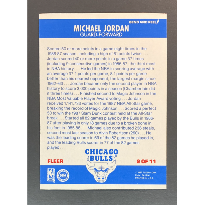 MICHAEL JORDAN 1987 Fleer Sticker 2 OF 11