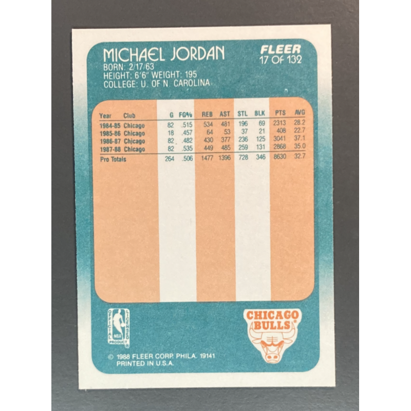 MICHAEL JORDAN 1988-89 Fleer 17 OF 132
