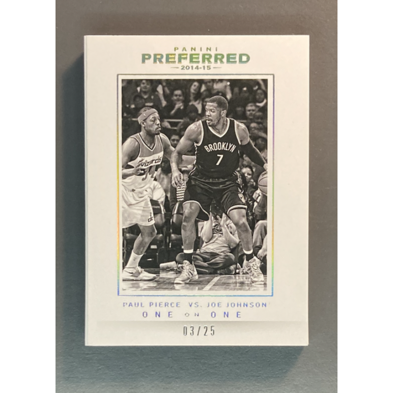 JOE JOHNSON / PAUL PIERCE 2014-15 Panini Preferred 1 on 1 patch booklet 03/25