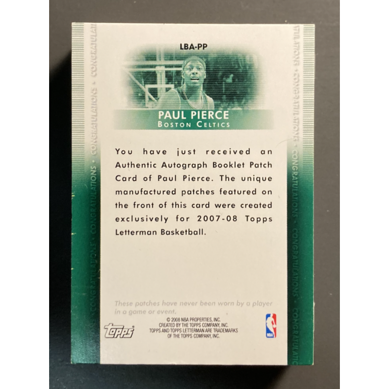 PAUL PIERCE 2007-08 Topps Letterman Nameplate Booklet Autograph 19/19