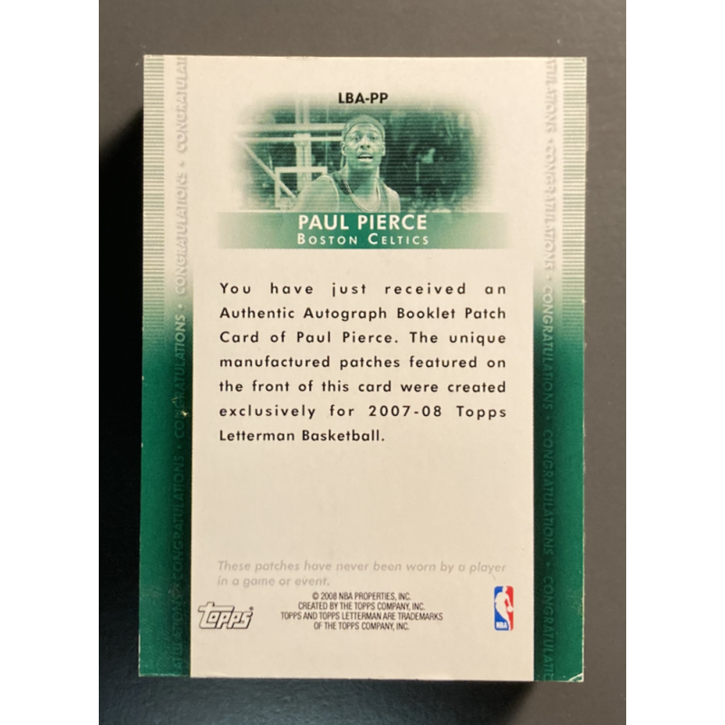 PAUL PIERCE 2007-08 Topps Letterman Booklet Nameplate Autograph 3/5