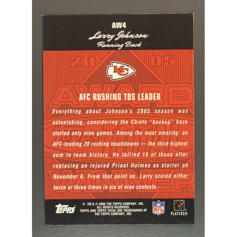 LARRY JOHNSON 2006 TOPPS TOTAL AWARD WINNERS - AW4