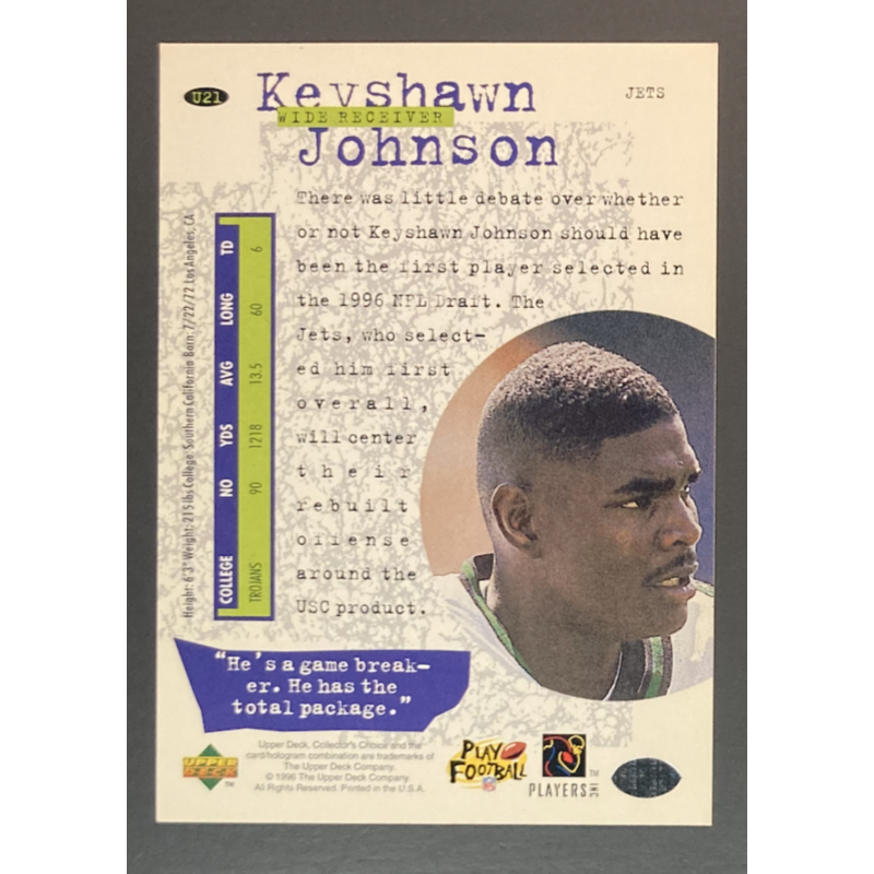 KEYSHAWN JOHNSON 1996 UPPER DECK COLLECTOR'S CHOICE ROOKIE COLLECTION