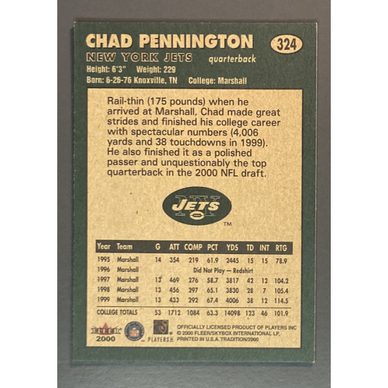 CHAD PENNINGTON 2000 FLEER TRADITION ROOKIE - 324