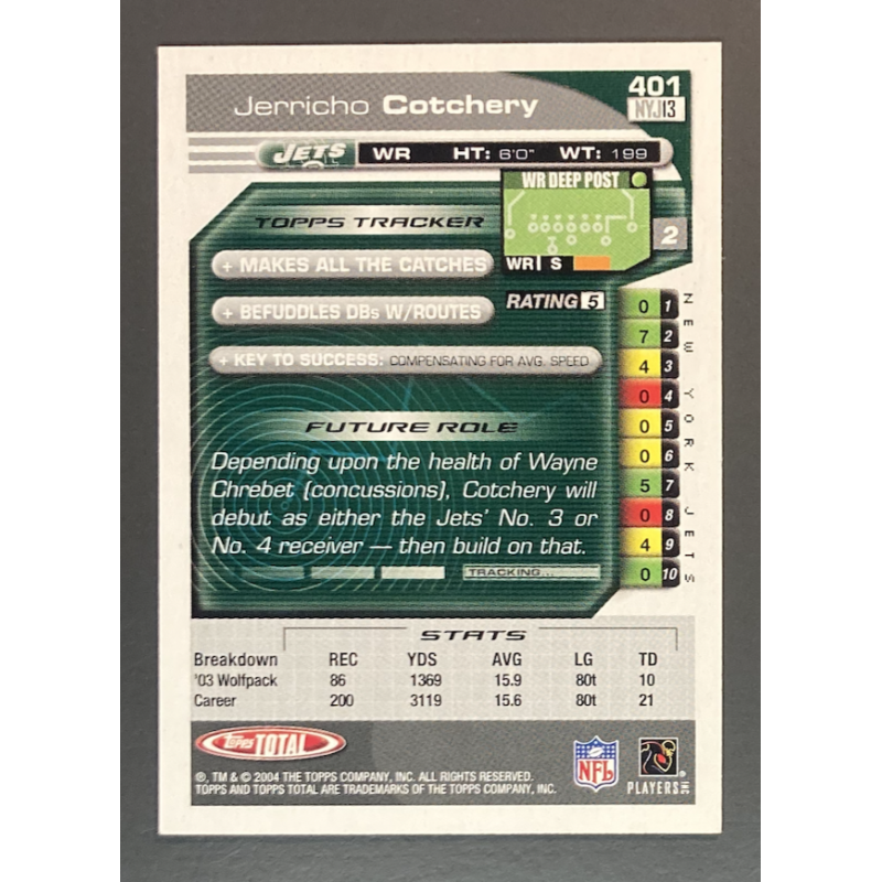 JERRY COTCHERY 2004 TOPPS TOTAL ROOKIE - 401