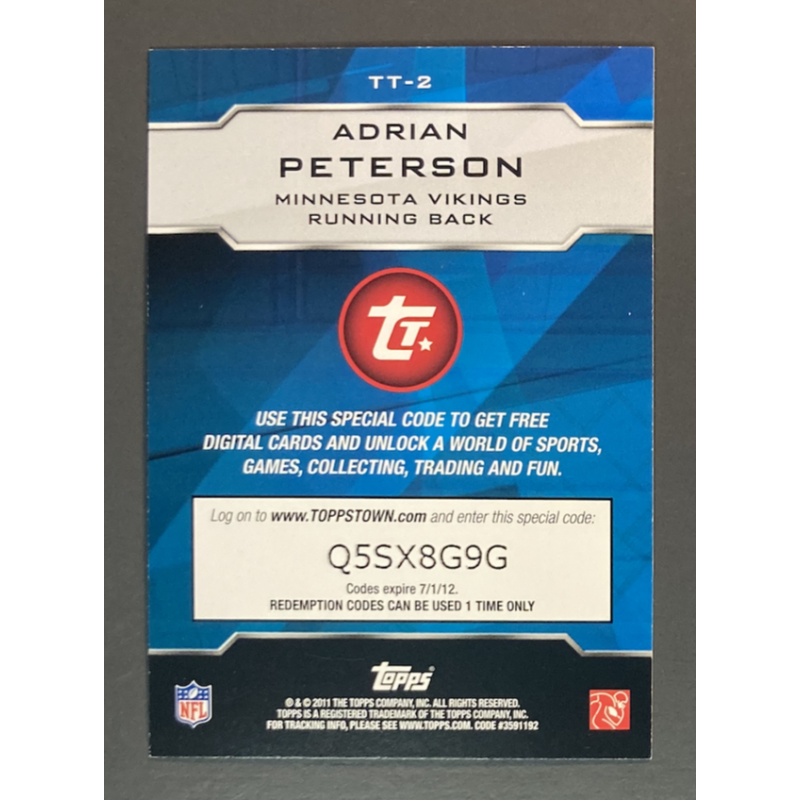 ADRIAN PETERSON 2011 TOPPS TOPPSTOWN - TT2
