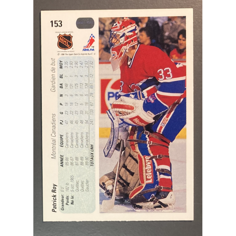 Patrick Roy 1990-91 Upper Deck French UER / feet and inches reversed - 153