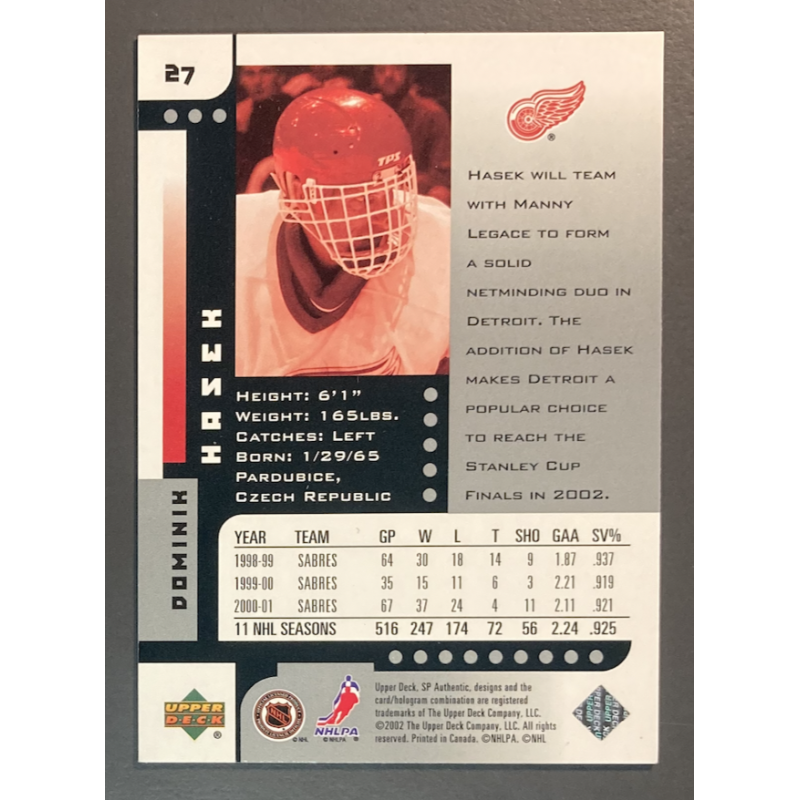 DOMINIK HASEK 2001-02 SP Authentic - 27