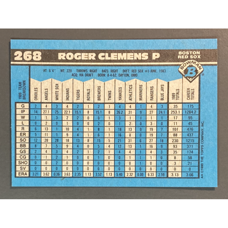 ROGER CLEMENS 1990 Bowman - 268
