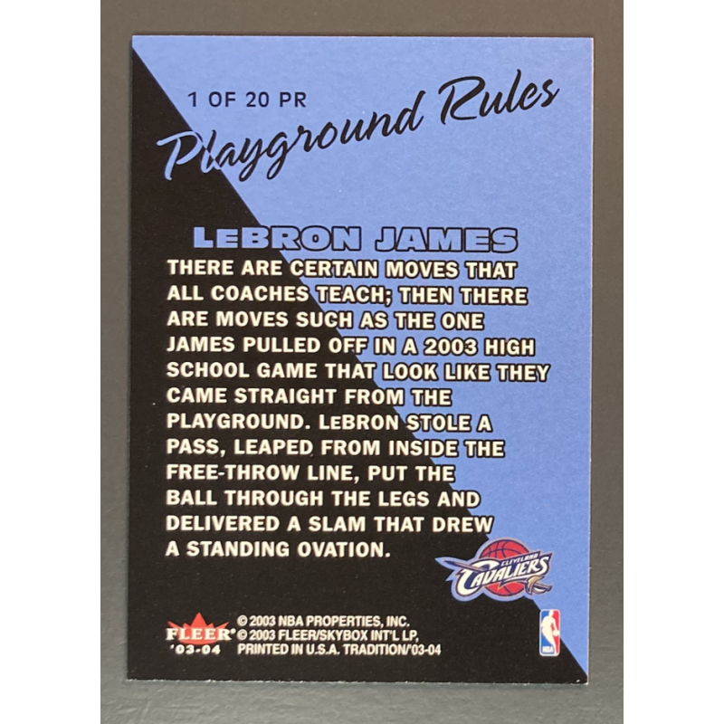 carte NBA LEBRON JAMES 2003-04 Fleer Tradition Playground Rules 1