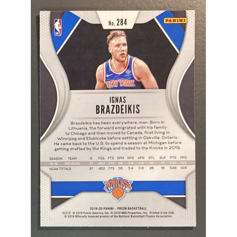 Carte NBA IGNAS BRAZDEIKIS 2019-20 Panini Prizm Rookie - 284