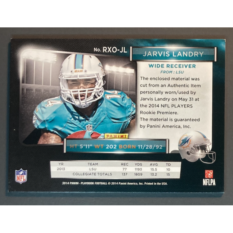 Carte NFL JARVIS LANDRY 2014- PANINI PLAYBOOK ROOKIE JERSEY 77/99