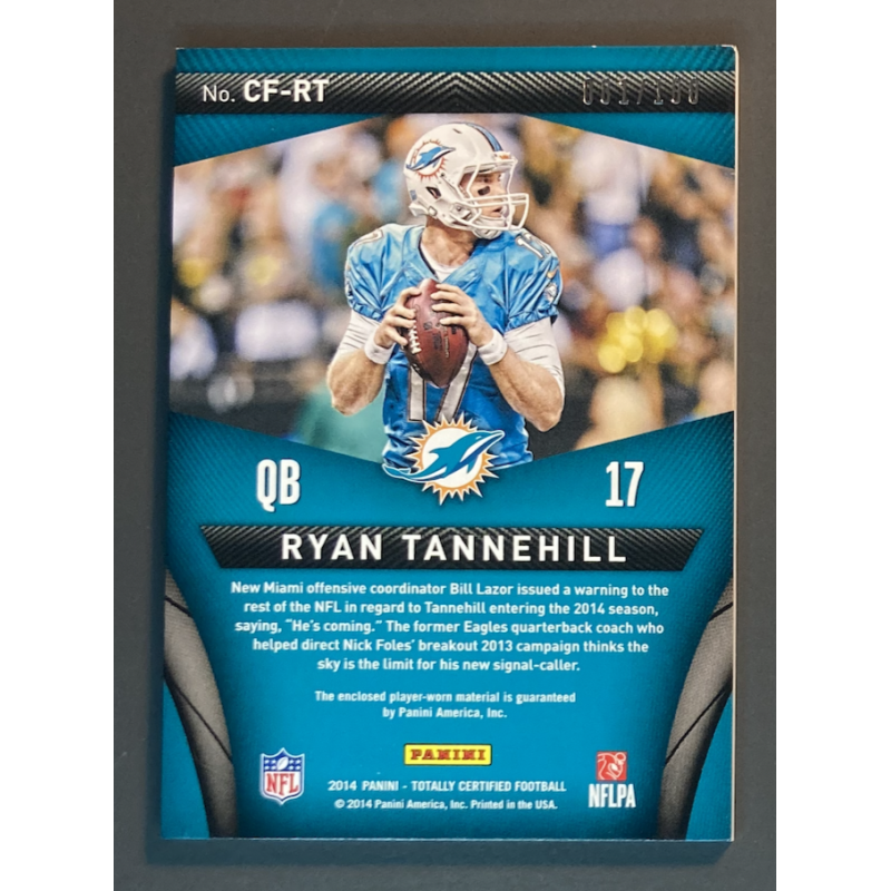 RYAN TANNEHILL 2014- PANINI TOTALY CERTIFIED NFL RED JERSEY 081/100