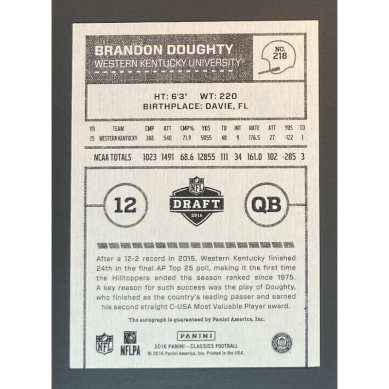 BRANDON DOUGHTY 2016 PANINI CLASSICS NFL ROOKIE AUTOGRAPH 192/199