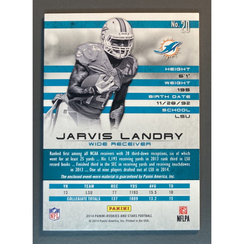 JARVIS LANDRY 2014 PANINI ROOKIES & STARS NFL ROOKIE JERSEY 36/49