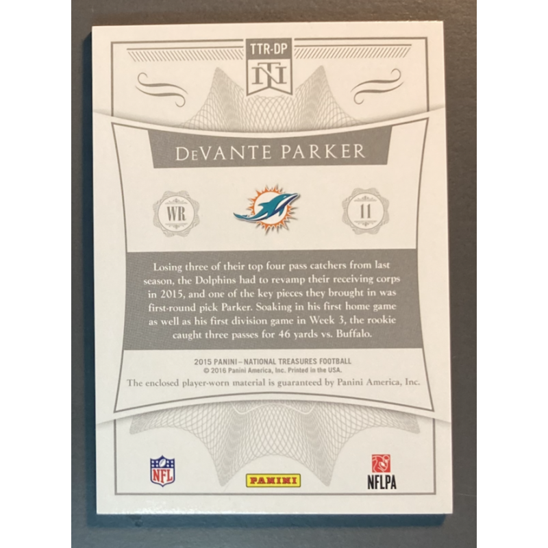 DEVANTE PARKER 2015 PANINI NATIONAL TREASURE NFL ROOKIE PATCH 28/99
