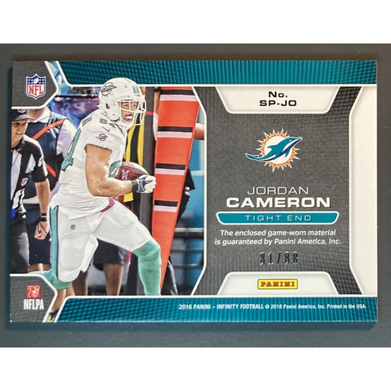JORDAN CAMERON 2016 PANINI INFINITY NFL SEASONED PRO SWATCHES JERSEY 81/88