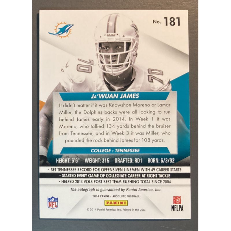 JA'WUAN JAMES 2014 PANINI ABSOLUTE NFL ROOKIE AUTOGRAPH 179/199