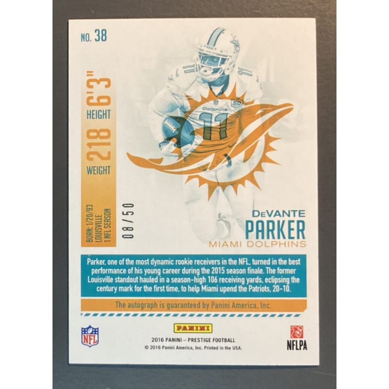 DEVANTE PARKER 2016 PANINI PRESTIGE NFL XTRA POINTS AUTOGRAPH 08/50