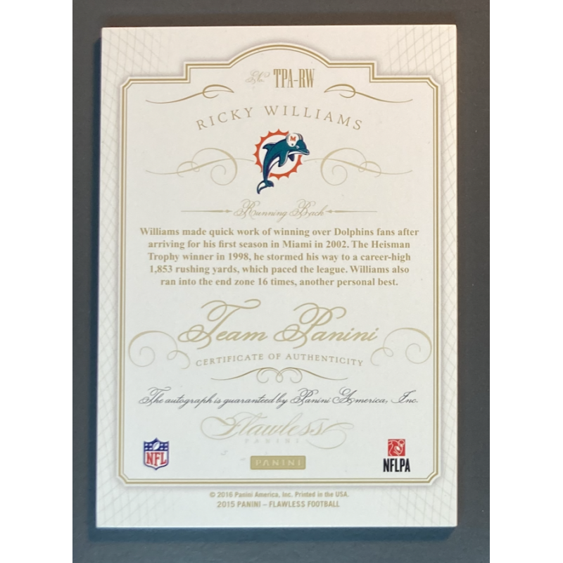 RICKY WILLIAMS 2015 PANINI FLAWLESS NFL AUTOGRAPH 13/20