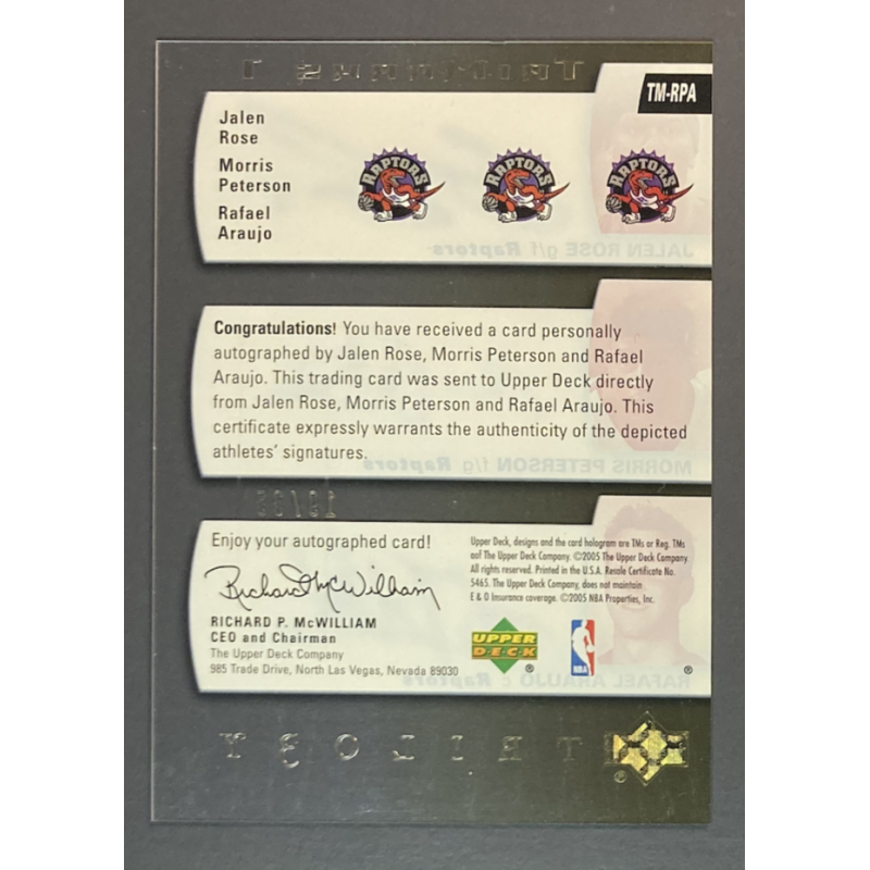 Carte NBA ROSE / PETERSON / AJAUJO 2004-05 UD Trilogy Autographs 19/35