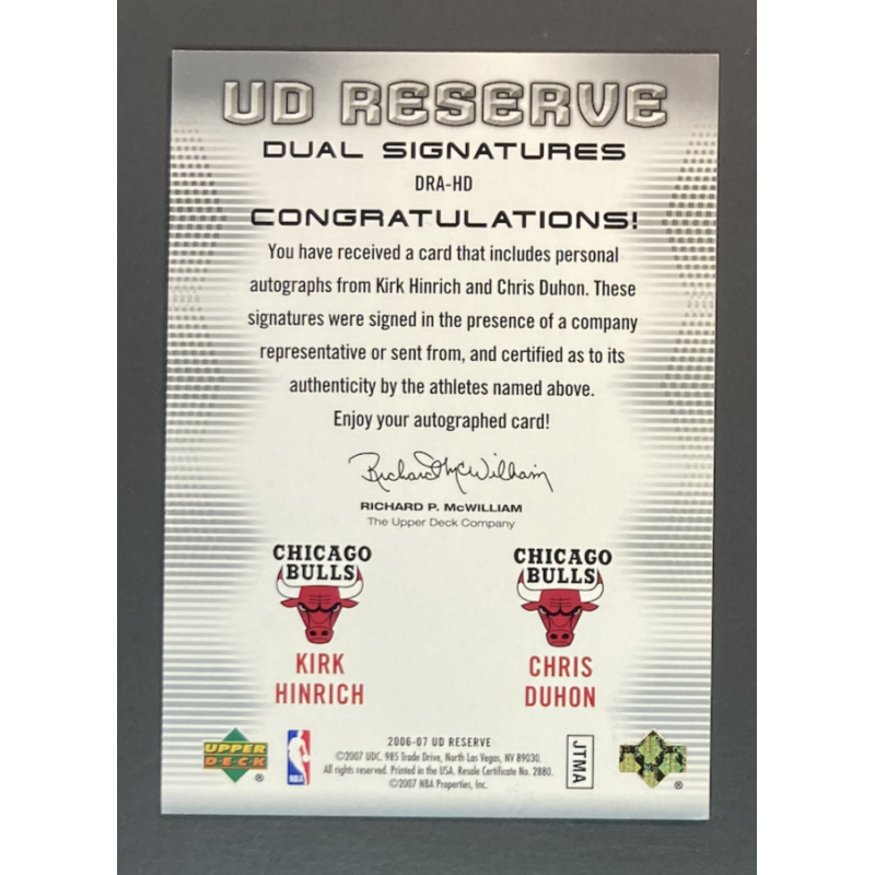 carte nba HINRICH / DUHON 2006-07 UD Reserve Dual Signatures 05/50