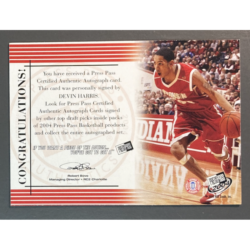 DEVIN HARRIS 2004 Press Pass Autograph Silver 036/200