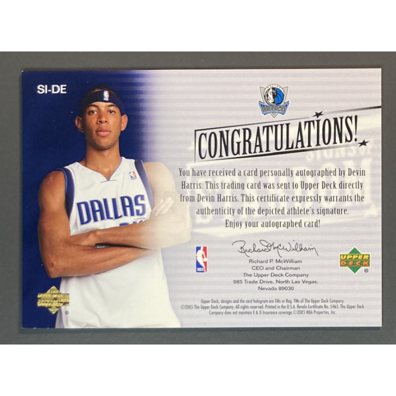 carte nba DEVIN HARRIS 2004-05 Upper Deck Trilogy autograph