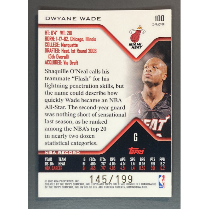 carte nba DWYANE WADE 2004-05 Topps Finest NBA X-Fractor 145/199