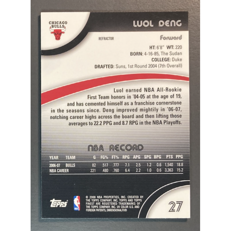 LUOL DENG 2007-08 Topps Finest NBA Refractor - 27