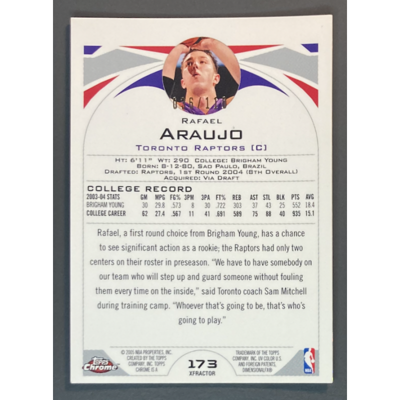 carte nba RAFAEL ARAUJO 2004-05 Topps Chrome NBA X-Fractor 036/110