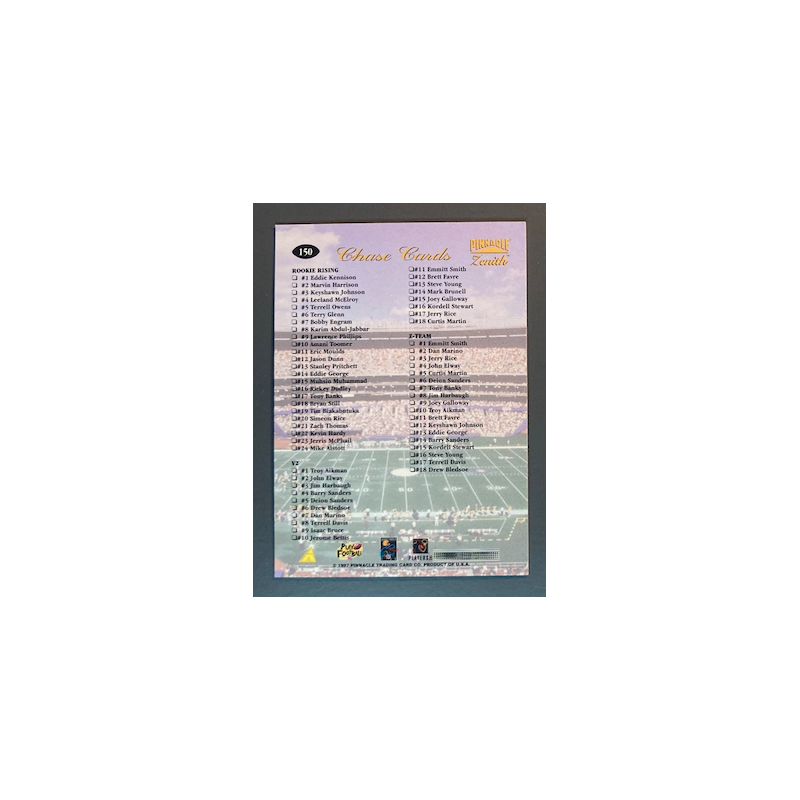NFL card Dan Marino 1997 Pinnacle Zenith Checklist - 150