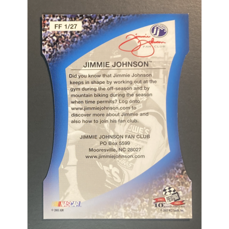 CARTE NASCAR JIMMIE JOHNSON 2003 Press Pass Optima Fan Favorite