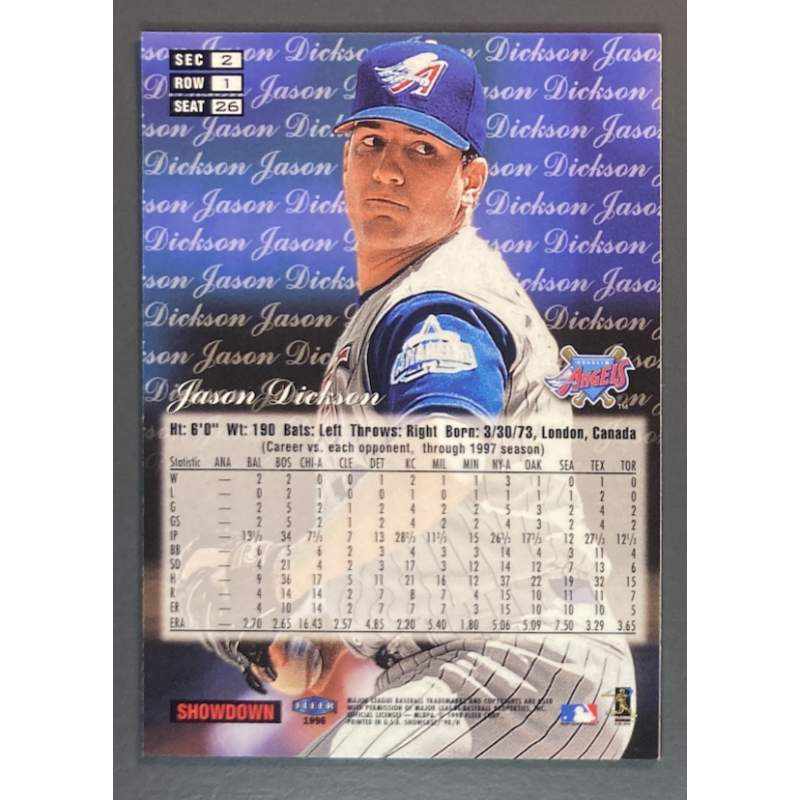 Carte MLB JASON DICKSON 1998 Flair Showcase Grace Row 1