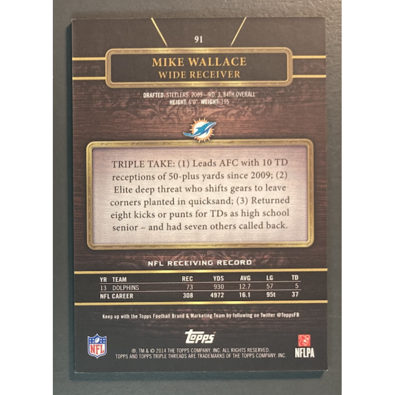 Mike Wallace NFL Card 2014 Topps Triple Threads Gold 23/99