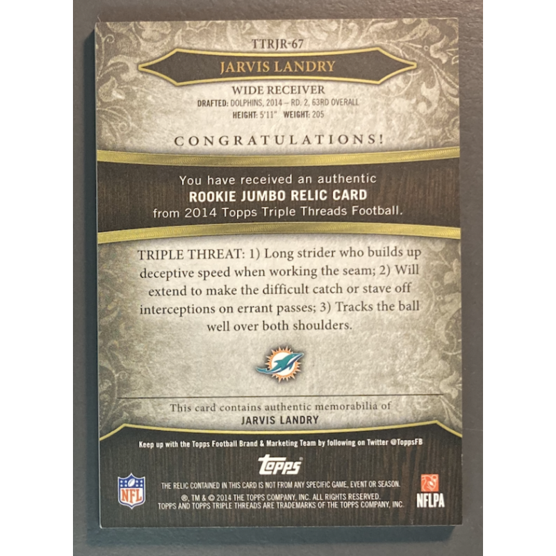 NFL Card Jarvis Landry 2014 Topps Triple Threads Rookie Jersey /99
