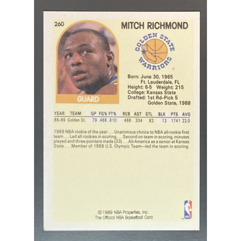 Carte NBA Mitch Richmond 1989-90 Hoops - 260