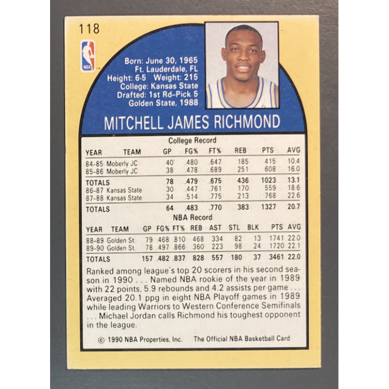 Carte NBA Mitch Richmond 1990-91 Hoops - 118