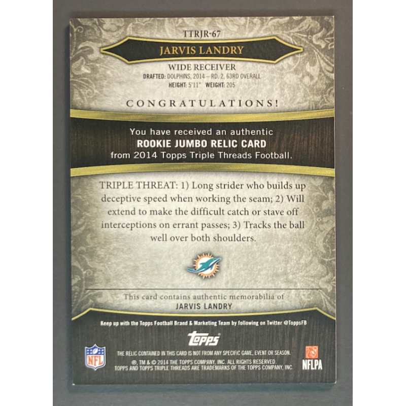 NFL Card Jarvis Landry 2014 Topps Triple Threads Rookie Jersey /75