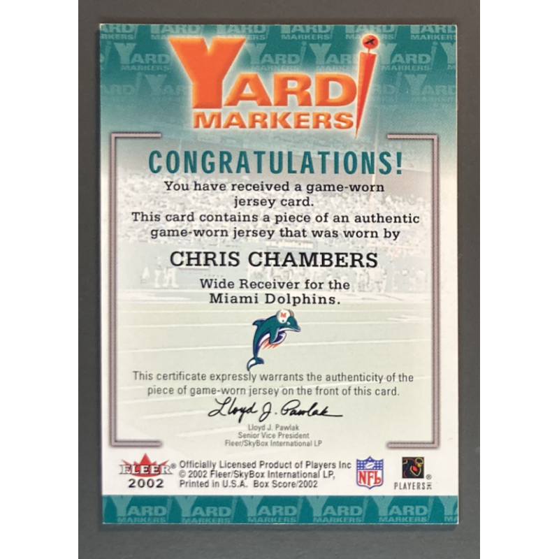 NFL Card Chris Chambers 2002 Fleer Box Score Yard Makers Jersey