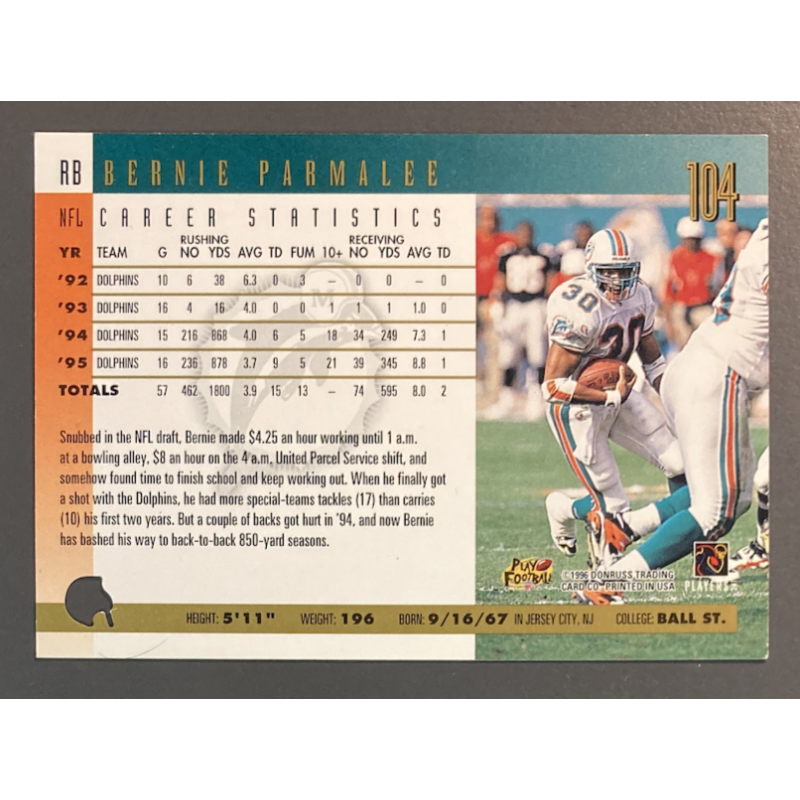 NFL Card Bernie Parmalee 1996 Donruss First 2000 Printed
