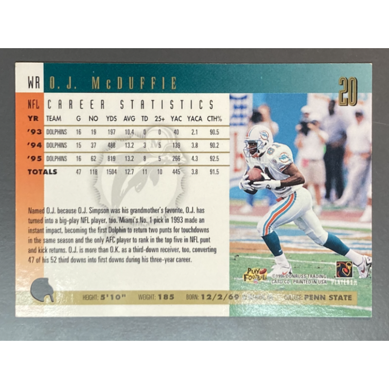 NFL Card O.J Mcduffie 1996 Donruss First 2000 Printed