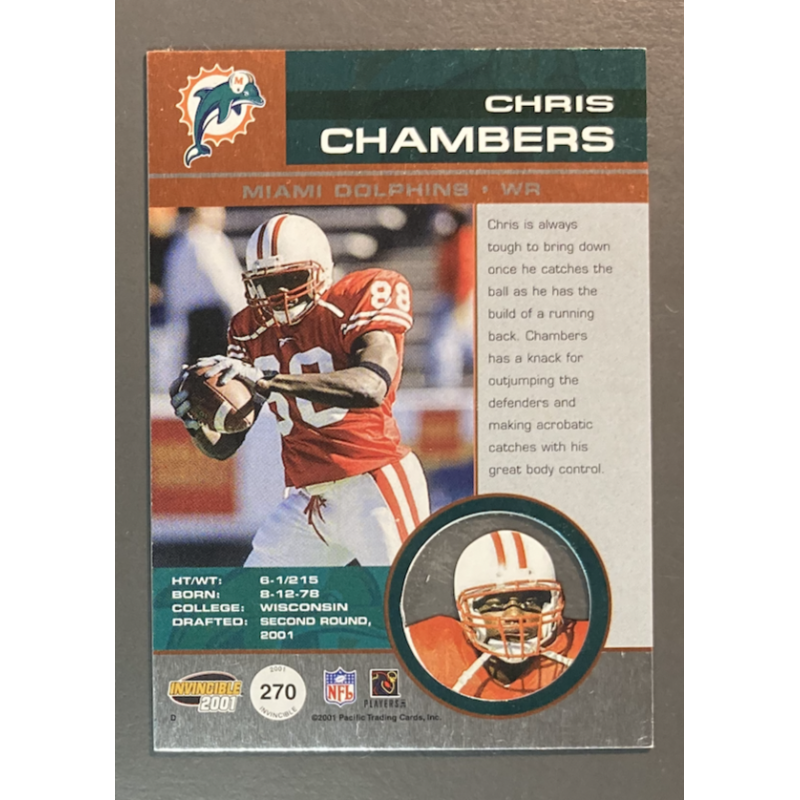NFL Card Chris Chambers 2001 Pacific Invincible Rookie 222/299