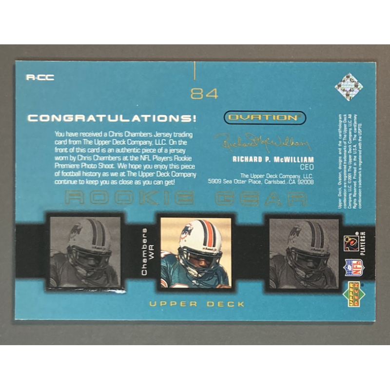 NFL Card Chris Chambers 2001 Upper Deck Ovation Rookie Jersey