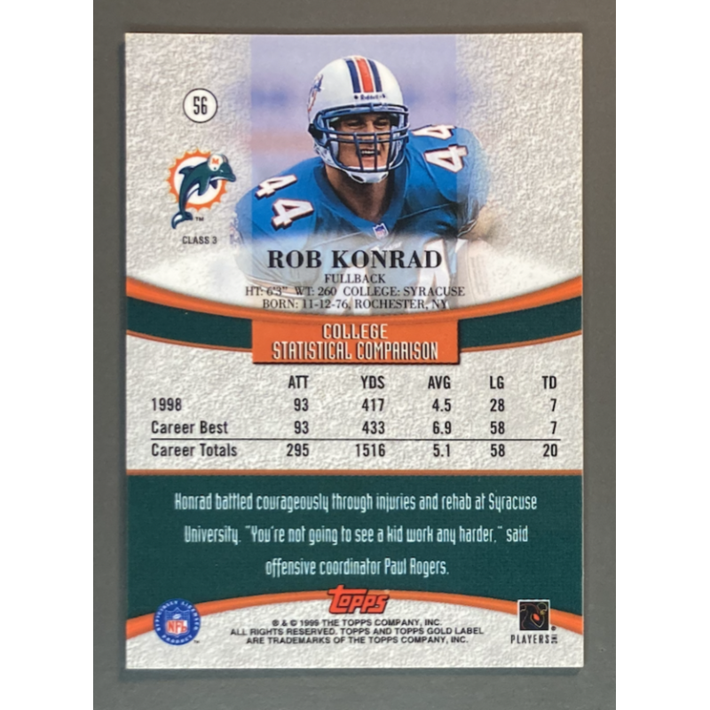 NFL Card Rob Konrad 1999 Topps Gold Label Class 3