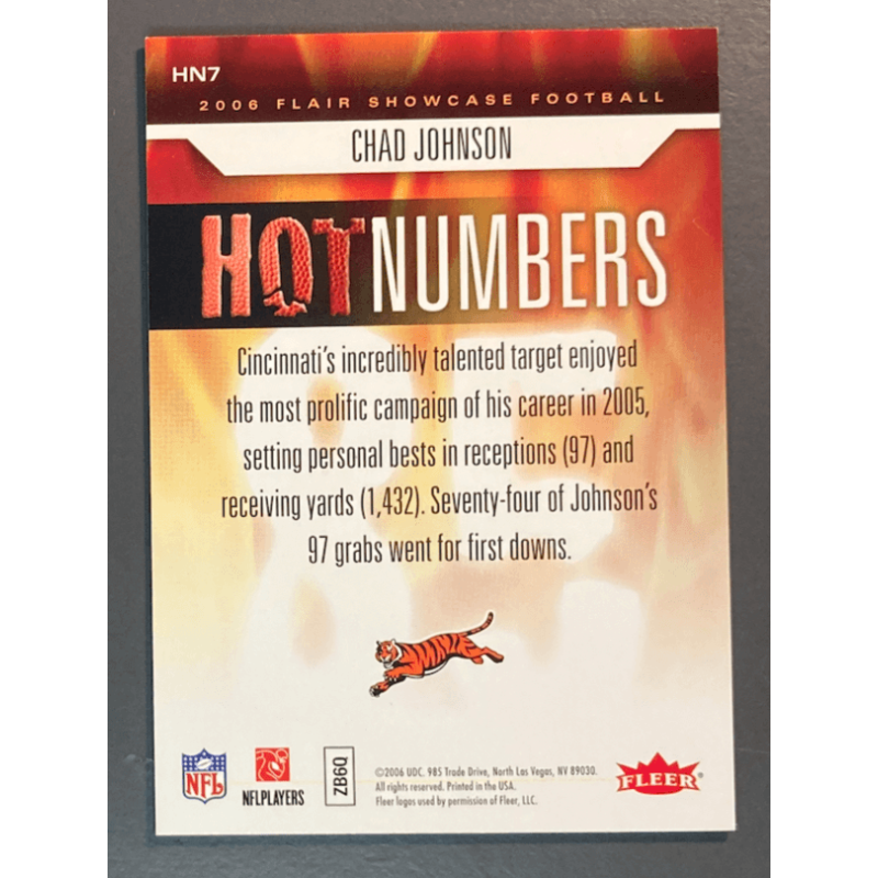 carte NFL CHAD JOHNSON 2006 Flair Showcase Hot Numbers - HN7