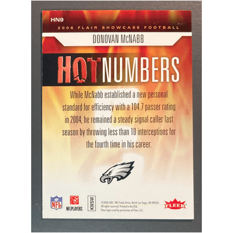 carte NFL DONOVAN McNABB 2006 Flair Showcase Hot Numbers