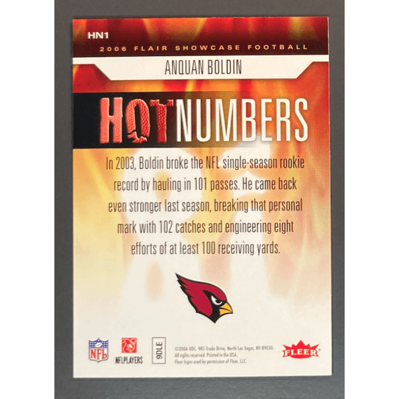 carte NFL ANQUAN BOLDIN 2006 Flair Showcase Hot Numbers - HN1