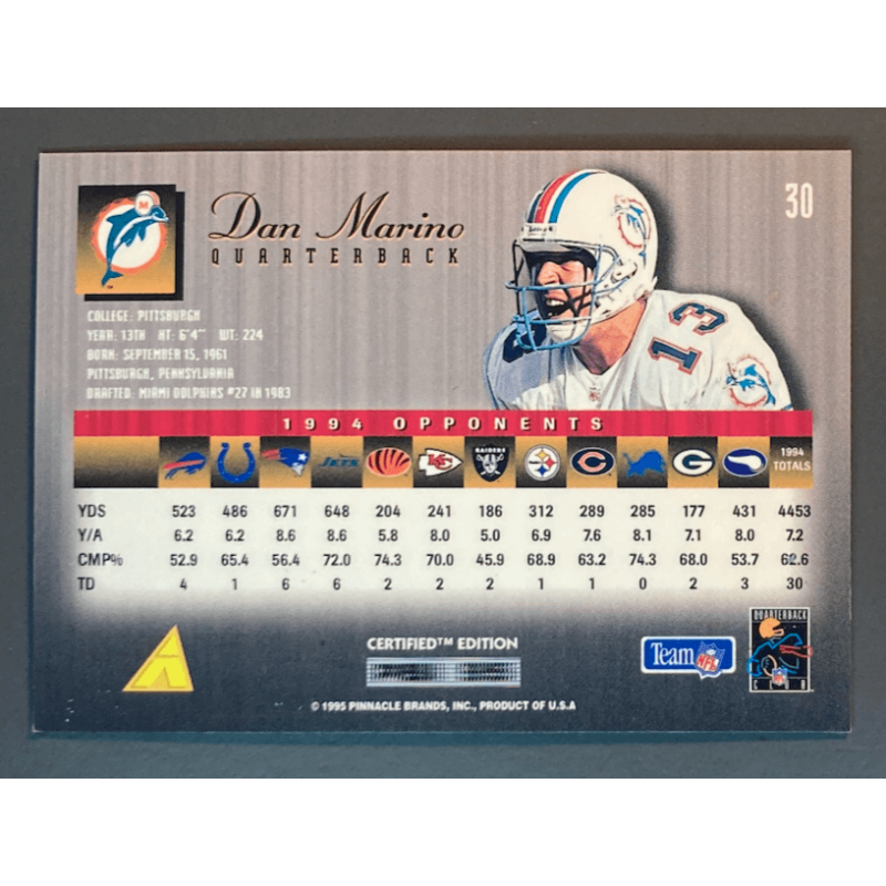 NFL CARD Dan Marino 1995 Pinnacle Select Certified Edition - 30