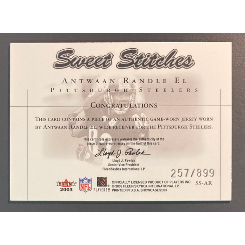 carte NFL ANTWAAN RANDLE EL 2003 Fleer Showcase Jersey /899